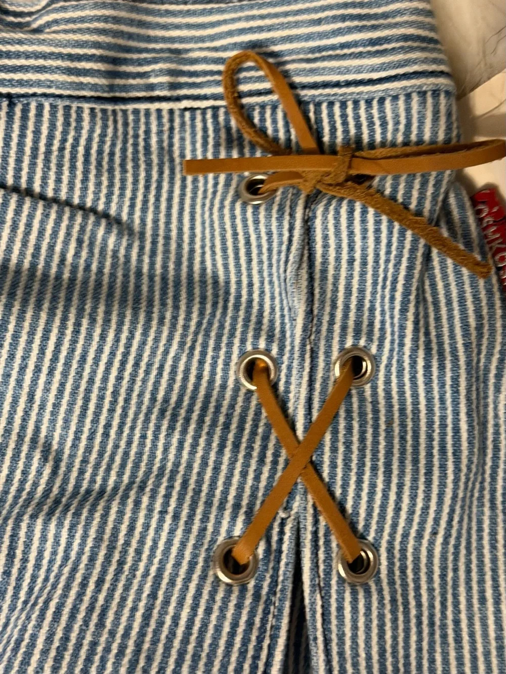 NWT Osh Kosh Striped Denim-Look Mini Skirt with Lace-Up Detail - Blue
